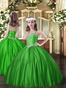 Green Lace Up Evening Gowns Beading Sleeveless Floor Length