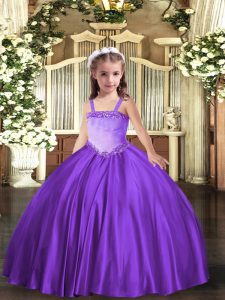 Classical Floor Length Ball Gowns Sleeveless Lavender Kids Pageant Dress Lace Up