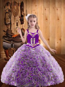 Multi-color Lace Up Custom Made Pageant Dress Embroidery and Ruffles Sleeveless Floor Length