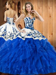 Sexy Tulle Sleeveless Floor Length Quince Ball Gowns and Embroidery and Ruffles