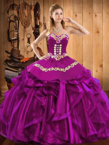 Deluxe Ball Gowns Sweet 16 Dresses Fuchsia Sweetheart Satin and Organza Sleeveless Floor Length Lace Up