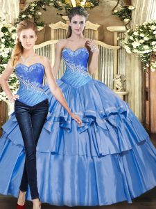 Custom Design Sweetheart Sleeveless Tulle Quinceanera Dresses Beading and Ruffled Layers Lace Up