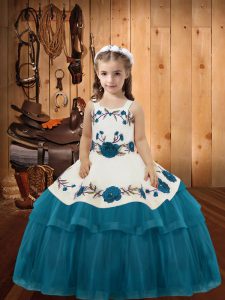 Organza Sleeveless Floor Length Little Girls Pageant Gowns and Embroidery and Ruffled Layers