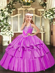 Amazing V-neck Sleeveless Organza Little Girl Pageant Dress Beading and Ruffled Layers Lace Up