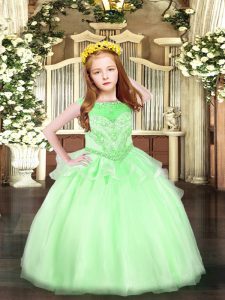 Apple Green Pageant Dress Womens Party and Quinceanera with Beading Scoop Sleeveless Zipper