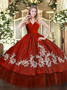 Extravagant Wine Red Zipper Ball Gown Prom Dress Embroidery Sleeveless Floor Length