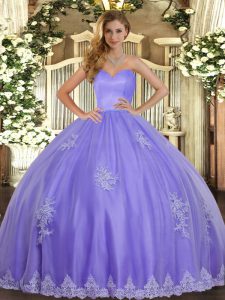 Lavender Ball Gowns Tulle Sweetheart Sleeveless Beading and Appliques Floor Length Lace Up Vestidos de Quinceanera
