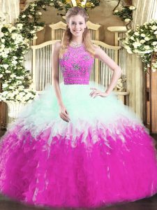 Artistic Floor Length Multi-color 15th Birthday Dress Halter Top Sleeveless Zipper