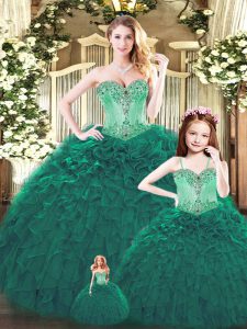 Free and Easy Sleeveless Lace Up Floor Length Beading and Ruffles Quince Ball Gowns