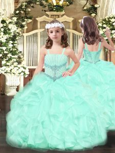 Inexpensive Straps Sleeveless Lace Up Pageant Dress Toddler Apple Green Organza