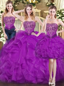 Sweet Floor Length Purple Vestidos de Quinceanera Sweetheart Sleeveless Lace Up