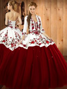 Colorful Wine Red Lace Up 15th Birthday Dress Embroidery Sleeveless Floor Length