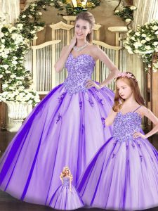 Purple Tulle Lace Up Sweet 16 Dress Sleeveless Floor Length Beading