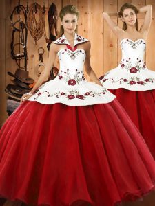 Floor Length Ball Gowns Sleeveless Wine Red Quinceanera Gowns Lace Up