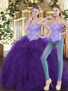 Ball Gowns Ball Gown Prom Dress Purple Sweetheart Tulle Sleeveless Floor Length Lace Up