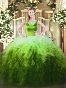 Multi-color Zipper Quince Ball Gowns Beading and Ruffles Sleeveless Floor Length