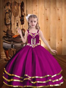 Fuchsia Sleeveless Organza Lace Up Child Pageant Dress for Party and Sweet 16 and Quinceanera and Wedding Party