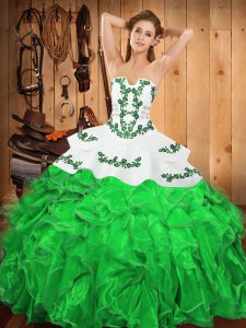 Dramatic Green Lace Up Sweet 16 Quinceanera Dress Embroidery and Ruffles Sleeveless Floor Length