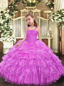Sleeveless Beading and Ruffled Layers and Pick Ups Lace Up Kids Formal Wear