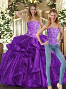Sleeveless Lace Up Floor Length Beading and Ruffles Sweet 16 Dress