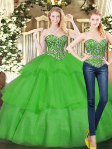Green Sweetheart Lace Up Beading and Ruffled Layers Sweet 16 Quinceanera Dress Sleeveless