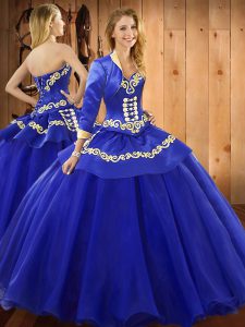 Blue Sleeveless Floor Length Ruffles Lace Up Sweet 16 Dress