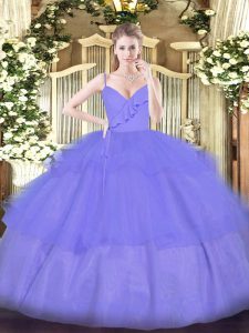 Lavender Ball Gowns Ruffled Layers Vestidos de Quinceanera Zipper Organza Sleeveless Floor Length