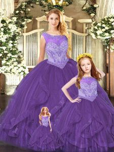 Dramatic Sleeveless Beading and Ruffles Lace Up Vestidos de Quinceanera