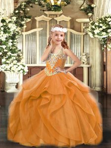 Orange Red Sleeveless Beading and Ruffles Floor Length Pageant Dress for Teens