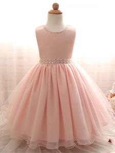 Floor Length Ball Gowns Sleeveless Pink Pageant Gowns For Girls Lace Up