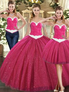 Exceptional Floor Length Fuchsia Ball Gown Prom Dress Sweetheart Sleeveless Lace Up