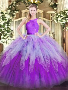 Sophisticated Multi-color Ball Gowns Organza Scoop Sleeveless Ruffles Floor Length Zipper Sweet 16 Quinceanera Dress