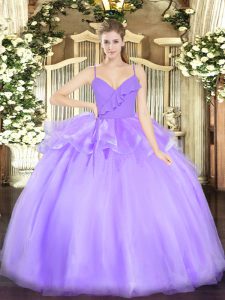 Top Selling Lavender Sleeveless Ruffles Floor Length Quince Ball Gowns