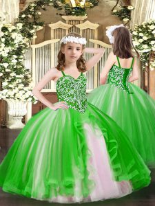 Adorable Sleeveless Lace Up Floor Length Beading Little Girls Pageant Dress