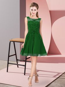 Dark Green Zipper Dama Dress Appliques Sleeveless Knee Length