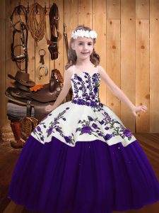 Floor Length Purple Pageant Dress for Teens Tulle Sleeveless Embroidery
