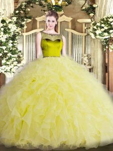 Sophisticated Ball Gowns 15 Quinceanera Dress Yellow Scoop Organza Sleeveless Floor Length Zipper