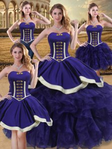 Attractive Purple Sleeveless Floor Length Beading and Ruffles Lace Up 15 Quinceanera Dress