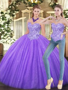 Amazing Eggplant Purple Two Pieces Tulle Sweetheart Sleeveless Appliques Floor Length Zipper Sweet 16 Quinceanera Dress