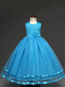 Sweet Baby Blue Zipper Scoop Hand Made Flower Glitz Pageant Dress Tulle Sleeveless