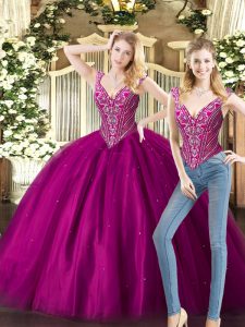 Fuchsia Sleeveless Tulle Lace Up Military Ball Dresses for Military Ball and Sweet 16 and Quinceanera