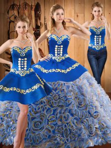 Sleeveless With Train Embroidery Lace Up Quinceanera Gown with Multi-color Sweep Train