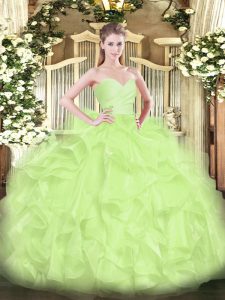 Stunning Organza Sweetheart Sleeveless Lace Up Beading and Ruffles Quinceanera Dress in Yellow Green