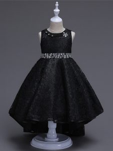 Admirable Black Scoop Neckline Beading Little Girls Pageant Dress Wholesale Sleeveless Lace Up