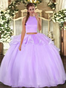 Dynamic Floor Length Lavender Ball Gown Prom Dress Organza Sleeveless Beading