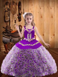 Multi-color Sleeveless Floor Length Embroidery and Ruffles Lace Up Little Girls Pageant Dress
