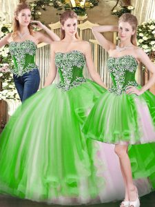 Shining Strapless Sleeveless Tulle Sweet 16 Quinceanera Dress Beading Lace Up