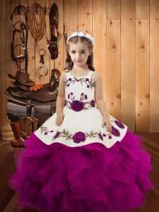 Purple Sleeveless Tulle Lace Up Little Girls Pageant Dress Wholesale for Sweet 16 and Quinceanera