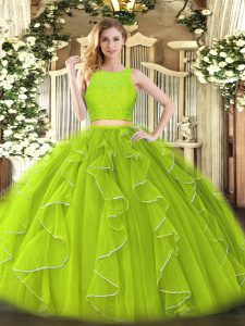 Sumptuous Sleeveless Lace and Ruffles Zipper Quinceanera Gown