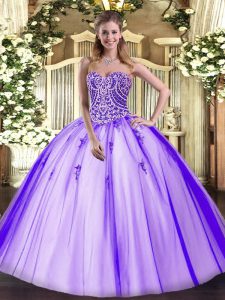 Romantic Beading Vestidos de Quinceanera Lavender Lace Up Sleeveless Floor Length
